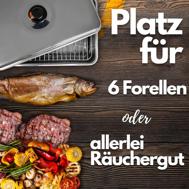 Eversmoke Deluxe Edelstahl Tischräucherofen Set mit Zubehör | Räucherofen mit Räuchermehl, Räucherge