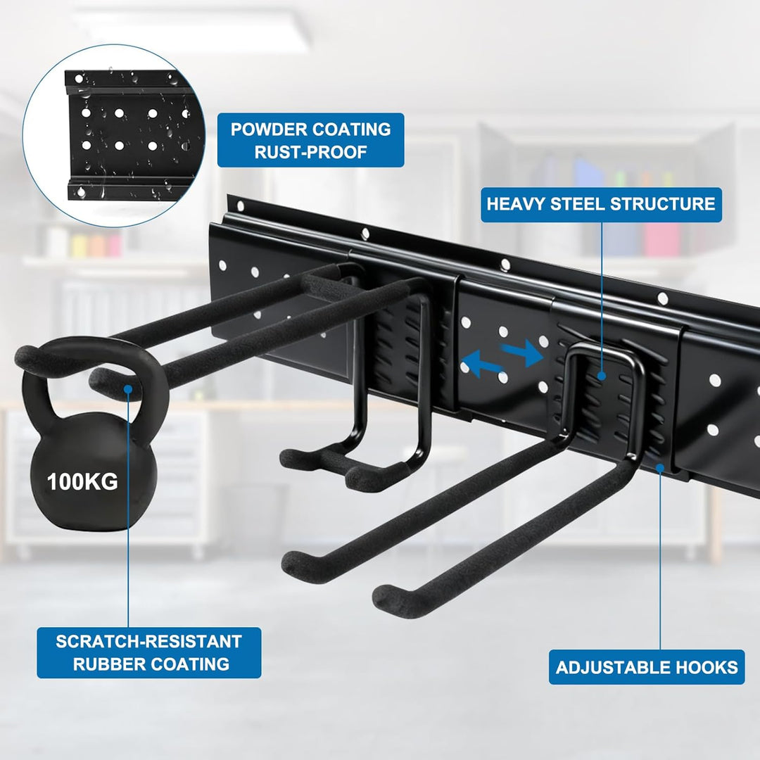Gartengeräte Halterung,48 Zoll garage tool organizer wall mount, 3 verstellbare Platten + 10 Haken a