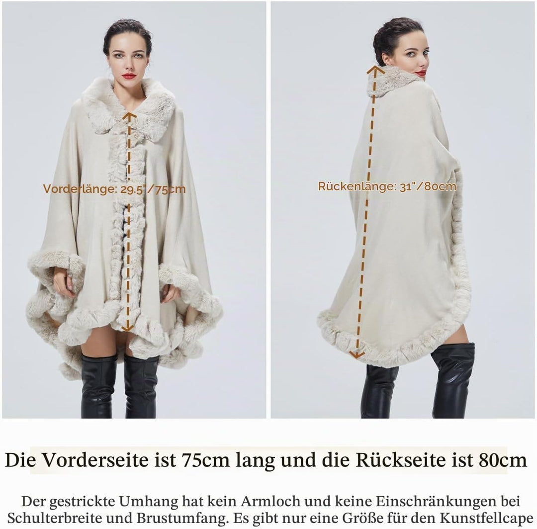 BEAUTELICATE Kunstpelz Poncho Cape Strick Damen Winter Kunstfell Stola Schal Cape Cardigan Warm mit