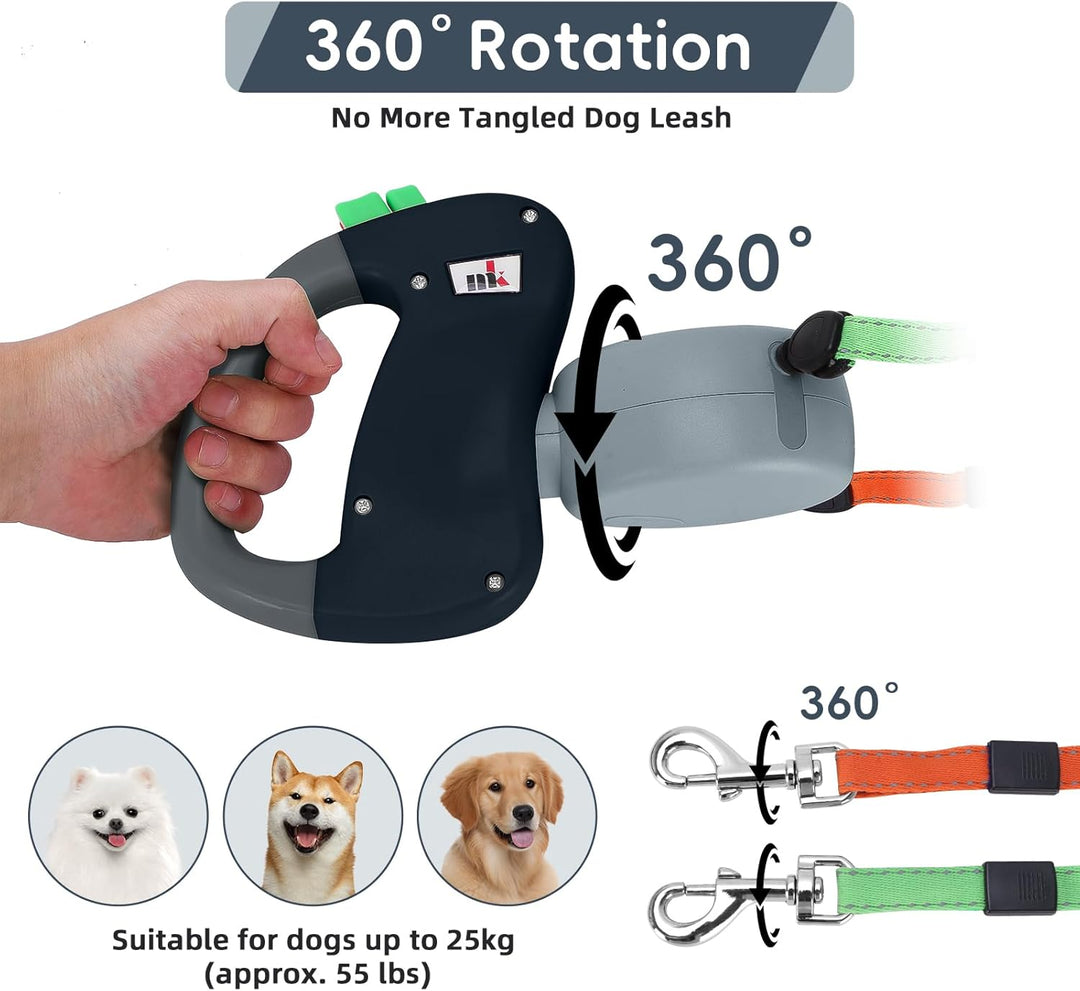 Doppelte Einziehbare Hundeleine Makife Dual Doggie Pet Leash Hundeleine Automatische Hund Versenkbar