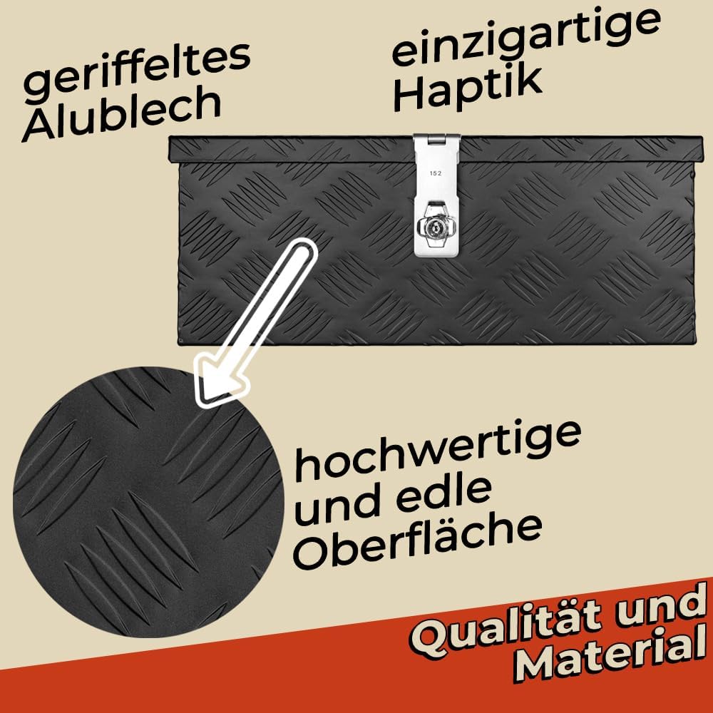 Trucky Truckbox aus Aluminium, in Schwarz, Abschliessbar, Robustes Riffelblech, Für Werkstatt, Auto,