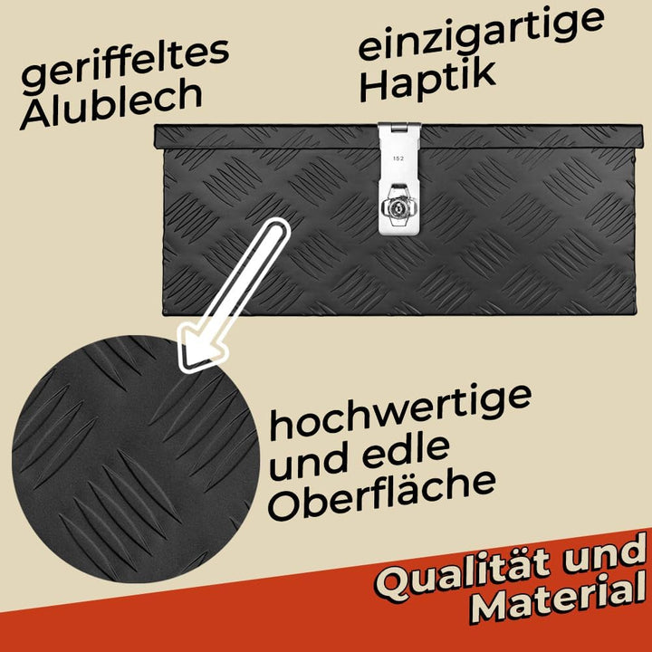 Trucky Truckbox aus Aluminium, in Schwarz, Abschliessbar, Robustes Riffelblech, Für Werkstatt, Auto,