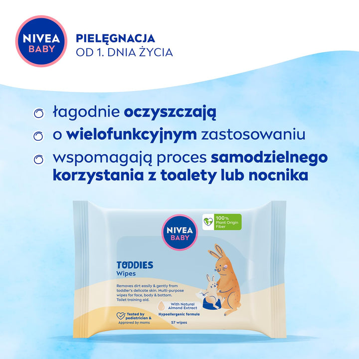 NIVEA BABY Biologisch abbaubare Toddies, 1 x 57 Stk. (Packung mit 5) Weiss 57 stück (5er Pack), Wei&