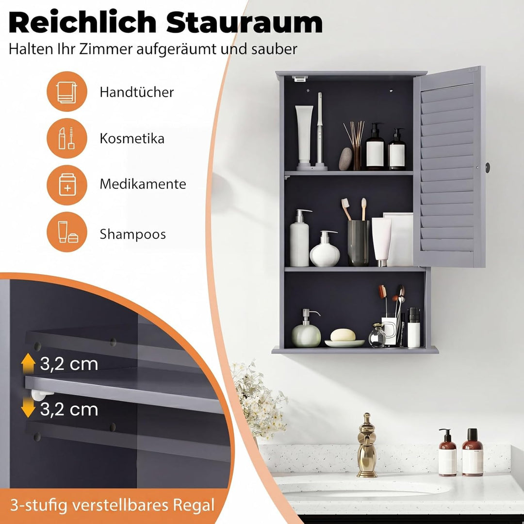 COSTWAY Hängeschrank, Badezimmerschrank hängend, Wandschrank Badschrank mit verstellbarem Einlegebod