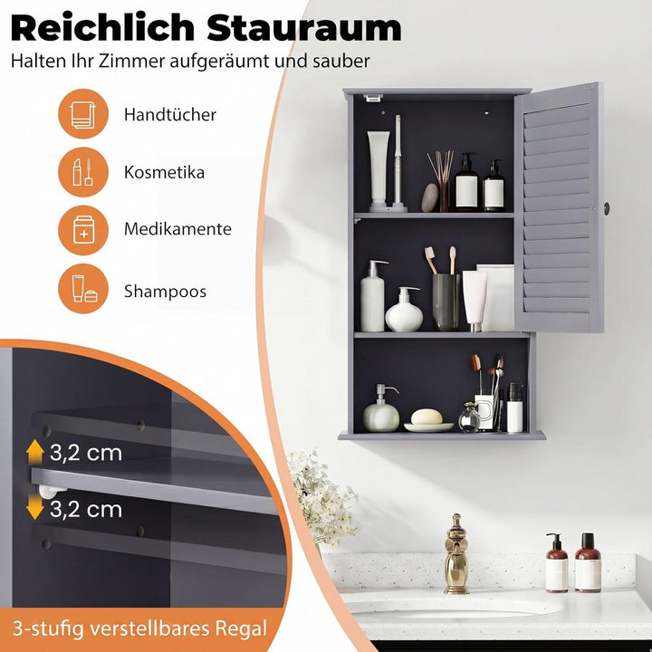 COSTWAY Hängeschrank, Badezimmerschrank hängend, Wandschrank Badschrank mit verstellbarem Einlegebod