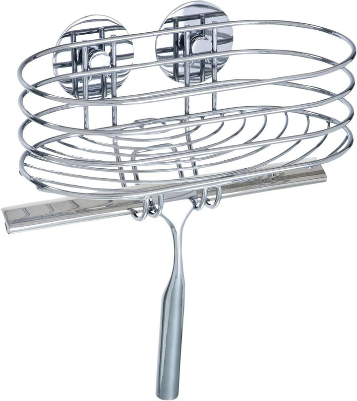 WENKO Turbo-Loc® Wandablage mit Duschabzieher - Befestigen ohne bohren, Stahl, 24 x 27.5 x 13.5 cm,