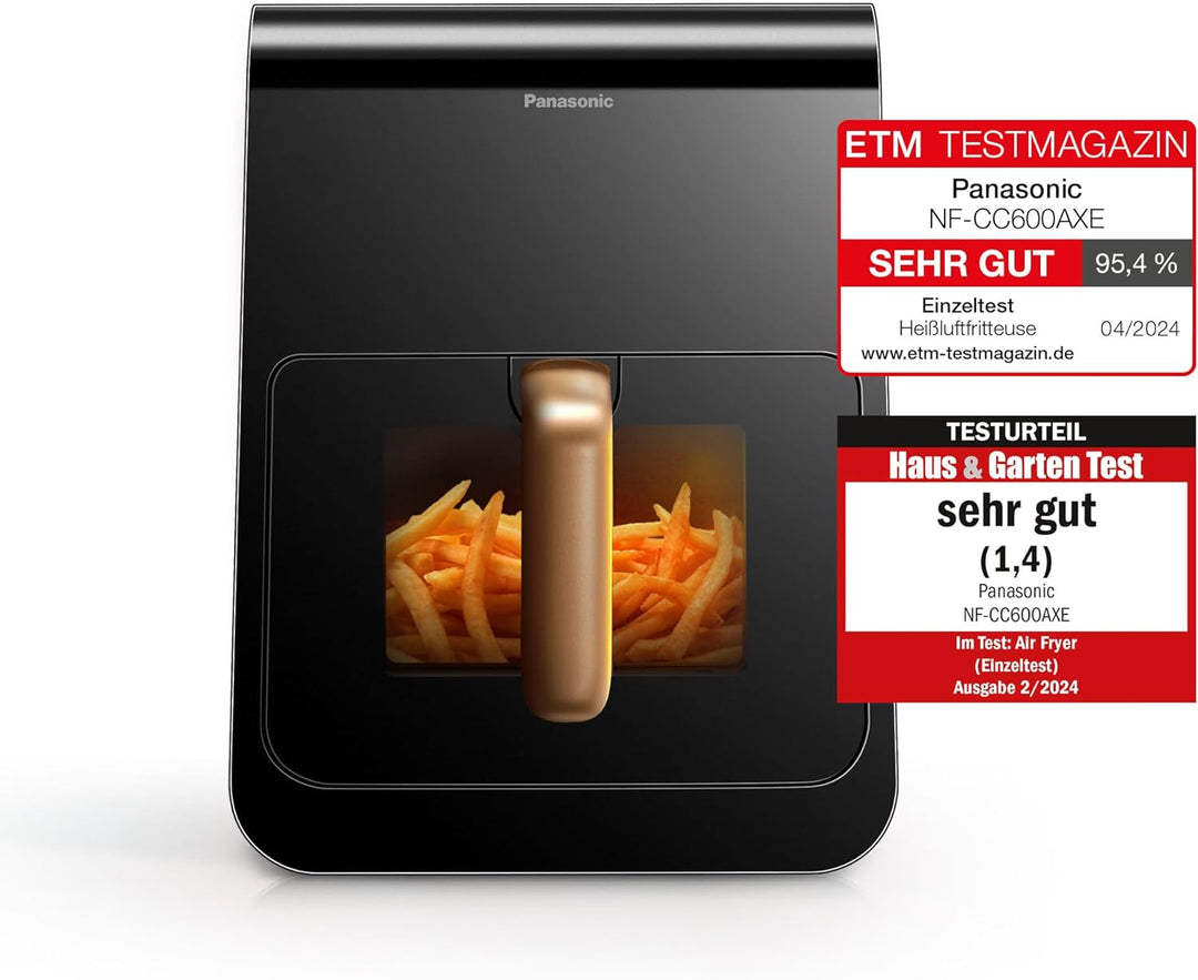 Panasonic NF-CC600AXE Air Fryer mit Sichtfenster, 6 l, 80–200 °C, digitaler Timer & LCD-Display, san