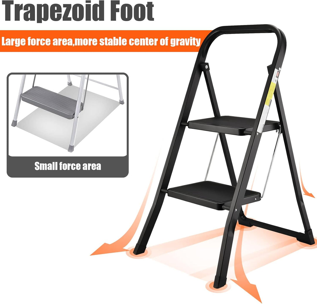 HBTower 2-Stufen-Leiter, Tritthocker mit Anti-Rutsch-Pedal, Tragbare Robuste Trittleiter mit Handläu