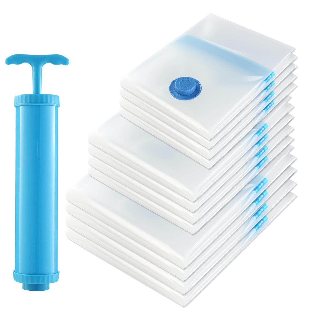 Vakuumbeutel, 12 vakuumbeutel für kleidung, 3 Grössen (4+100 x 80, 4+80 x 61, 4+60 x 41) + 1 Vakuum-