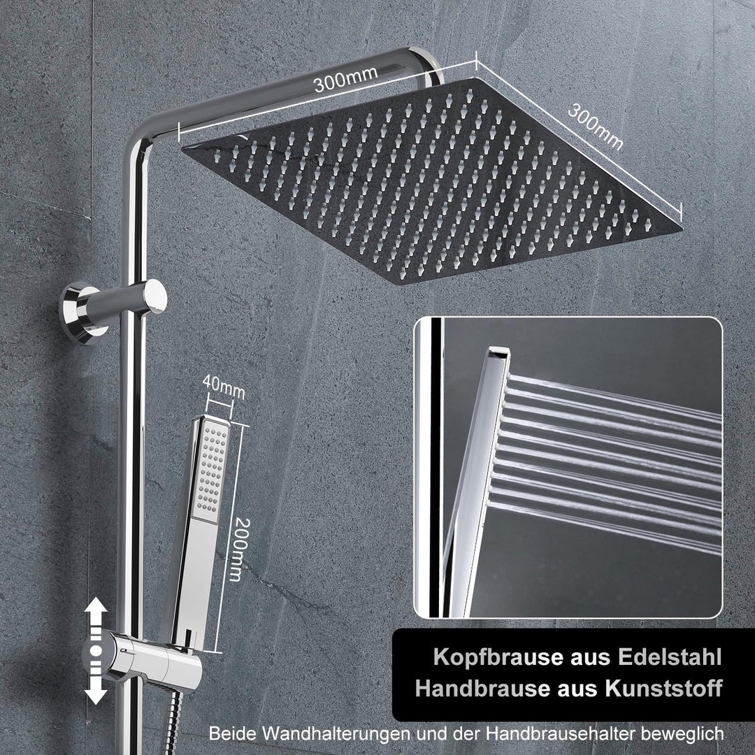 Görbach Edelstahl Duschset ohne Armatur, Chrom Duschsystem Regenduschset, Duschgarnitur mit eckige K