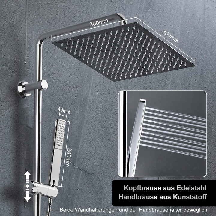 Görbach Edelstahl Duschset ohne Armatur, Chrom Duschsystem Regenduschset, Duschgarnitur mit eckige K