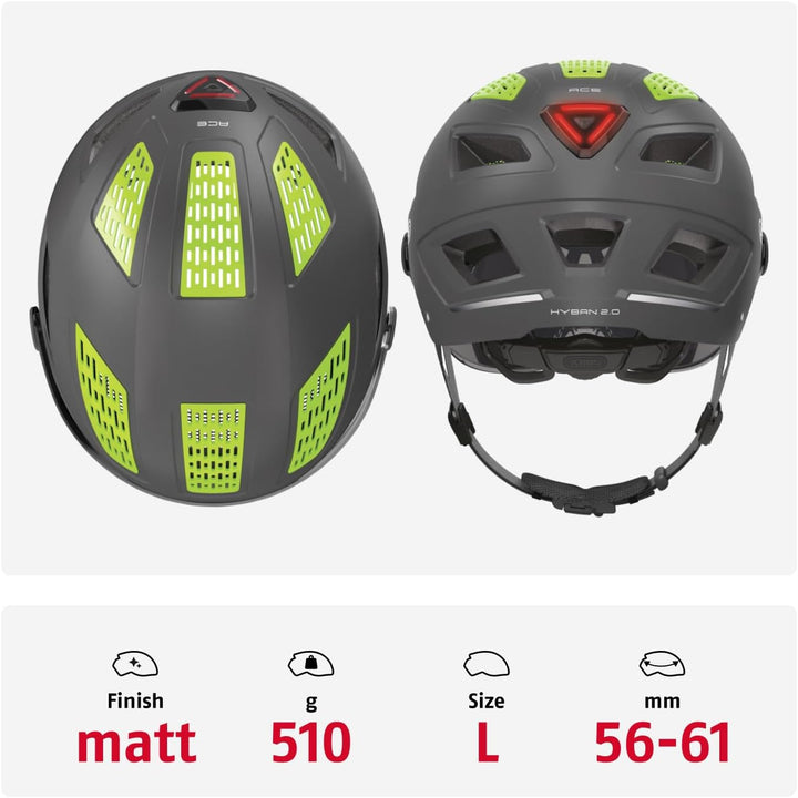 ABUS Stadthelm Hyban 2.0 ACE - Fahrradhelm mit Visier, Licht und ABS-Hartschale - für Damen und Herr