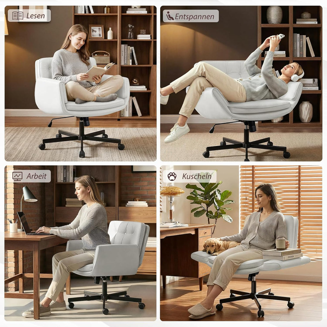Bürostuhl Ergonomisch mit 5-Stufig Verstellbare Armlehnen, Schreibtischstuhl mit Breitem Sitzkissen,