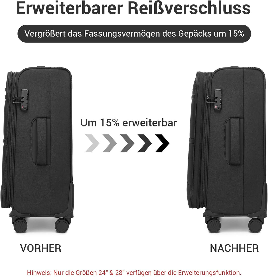 British Traveller Erweiterbarer Mittelgross Koffer, 68L Stoff Reisekoffer mit Volumenerweiterung, 4