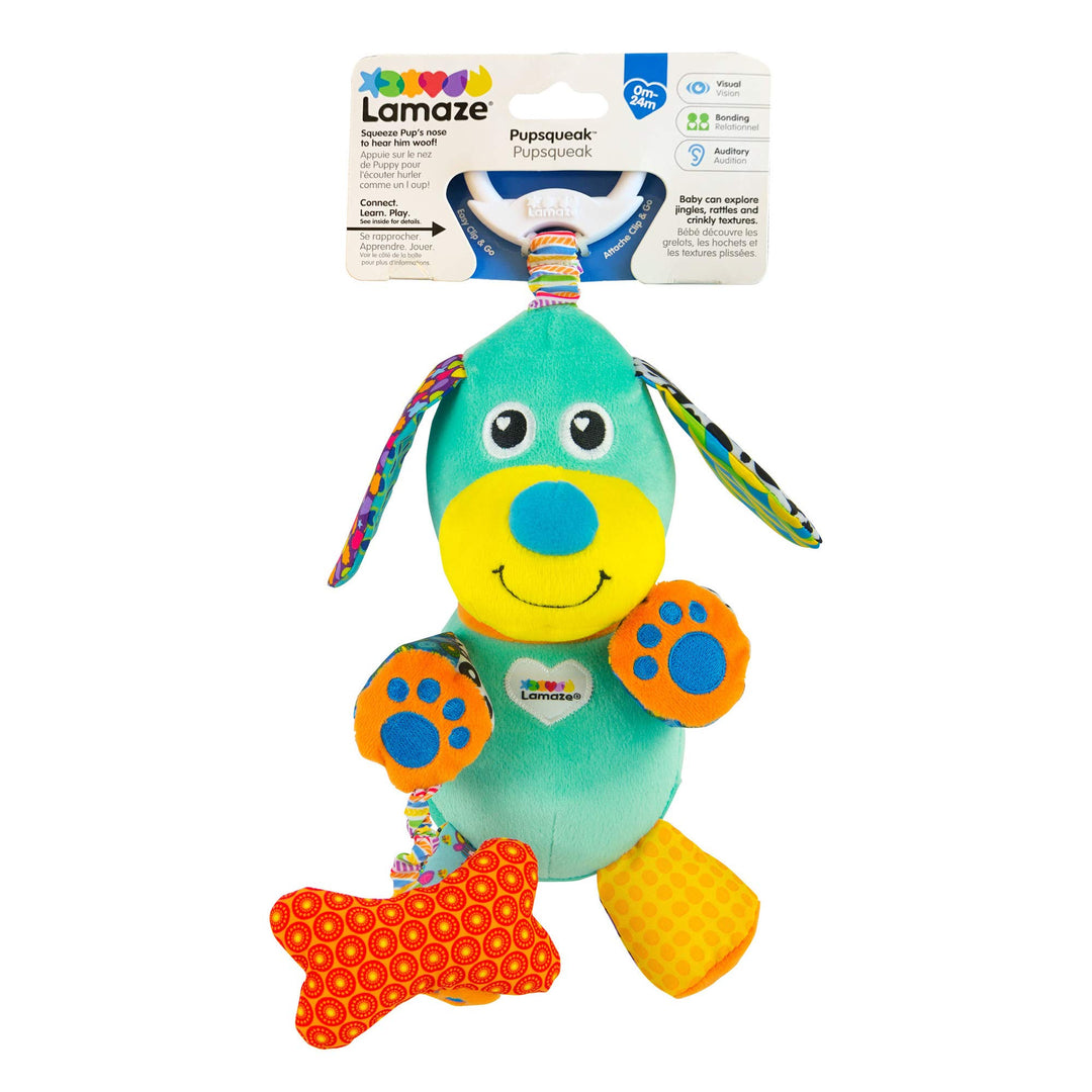 LAMAZE Pupsqueak, Clip on Pram and Pushchair Newborn Baby Toy, Sensory Toy for Babies Boys and Girls