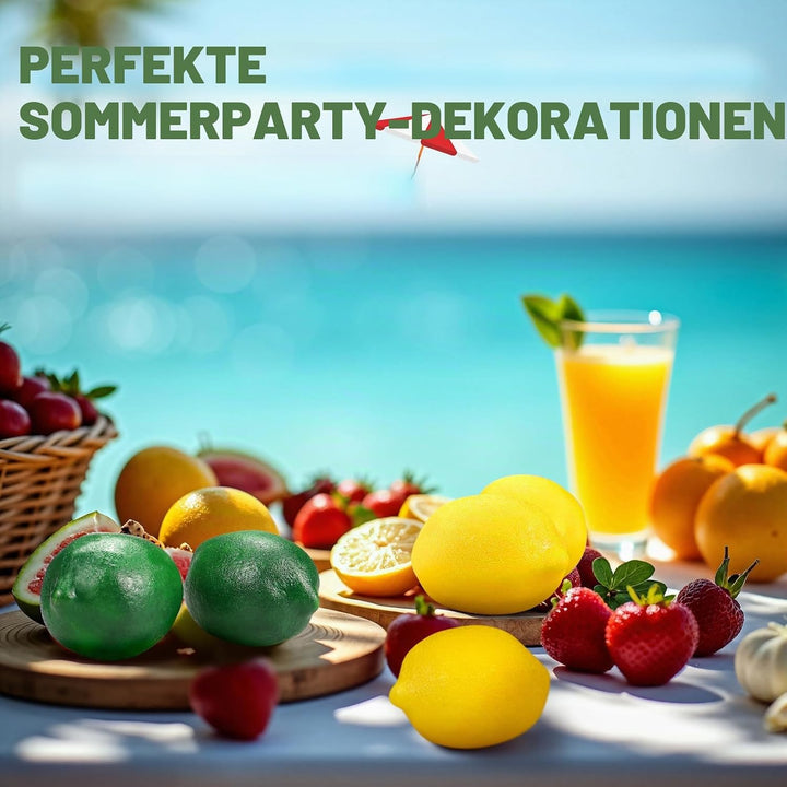 48 Pcs Fake Zitronen deko Künstliche Früchte Lemon mit Blättern, Faux gelbe Zitronen Dekor Realistis