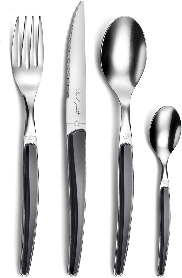 Lou Laguiole Besteck MONTANA, Tafelbesteck für 6 Personen, 18/0 Edelstahl mit kristallierter Dekorgr