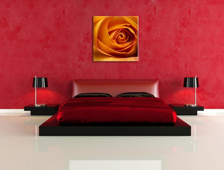 Pixxprint Anmutige gelbe geschlossene Rose, Format: 70x70 auf Leinwand, 70x70