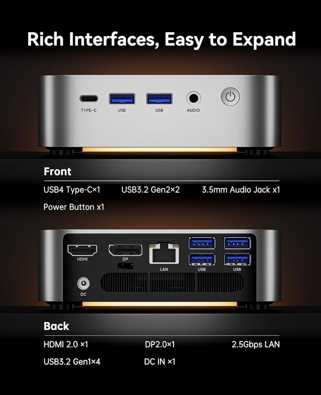 ACEMAGIC W1 Mini PC AMD Ryzen 7 8745HS(8C/16T, bis zu 4,9 GHz)，32GB DDR5 1TB NVMe SSD Mini Computer,