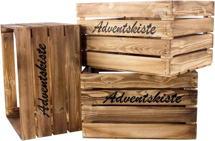 flambierte/braune Obstkiste mit Aufschrift Adventskiste 50cm x 40cm x 30cm 8er set Weihnachten Kiste