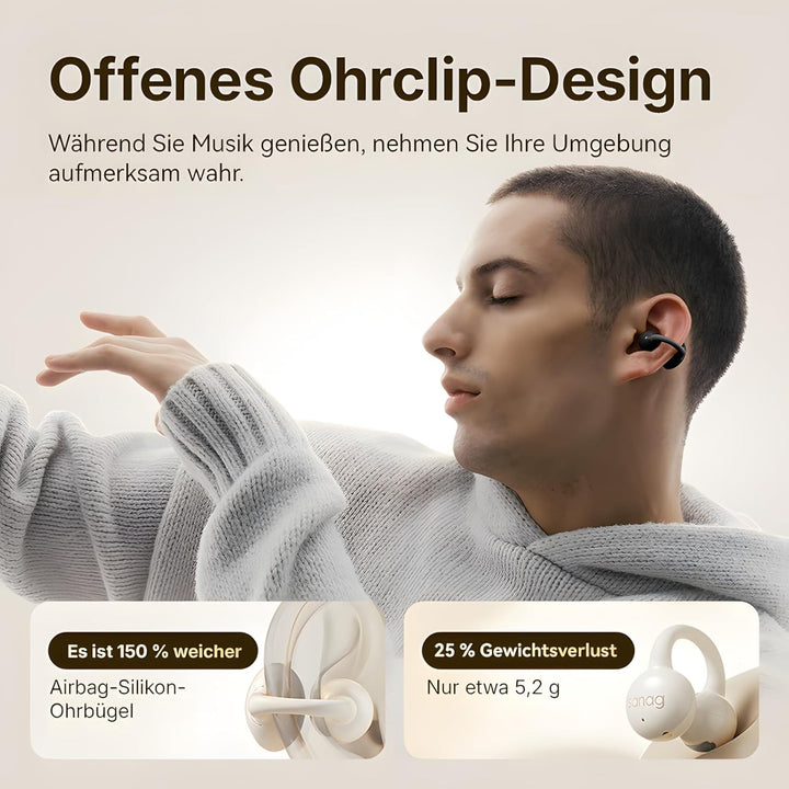 SANAG Open Ear Kopfhörer, Bluetooth 5.4 Sport Kopfhörer mit 50 Std. Spielzeit, Clip on Kopfhörer Beq