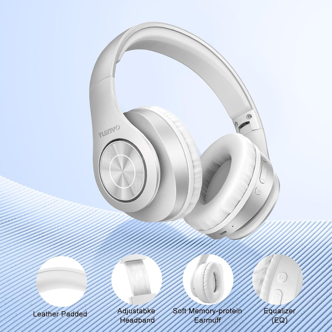 TUINYO Bluetooth-Kopfhörer Over Ear Hi-Fi Stereo Headset drahtloser Kopfhörer mit tiefen Bässen, wei