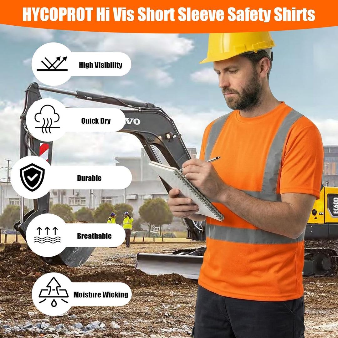 HYCOPROT Warnschutz T-Shirt Warnweste Reflektierend Warnweste Atmungsaktiv Leicht Kurzarmshirt Kurza