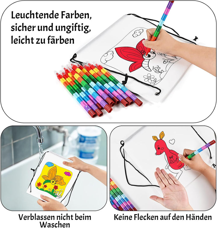 Tigvio Stoffbeutel zum Bemalen für Kinder, 12 Stück Taschen zum Bemalen für Kinder und 12 Stück Stap