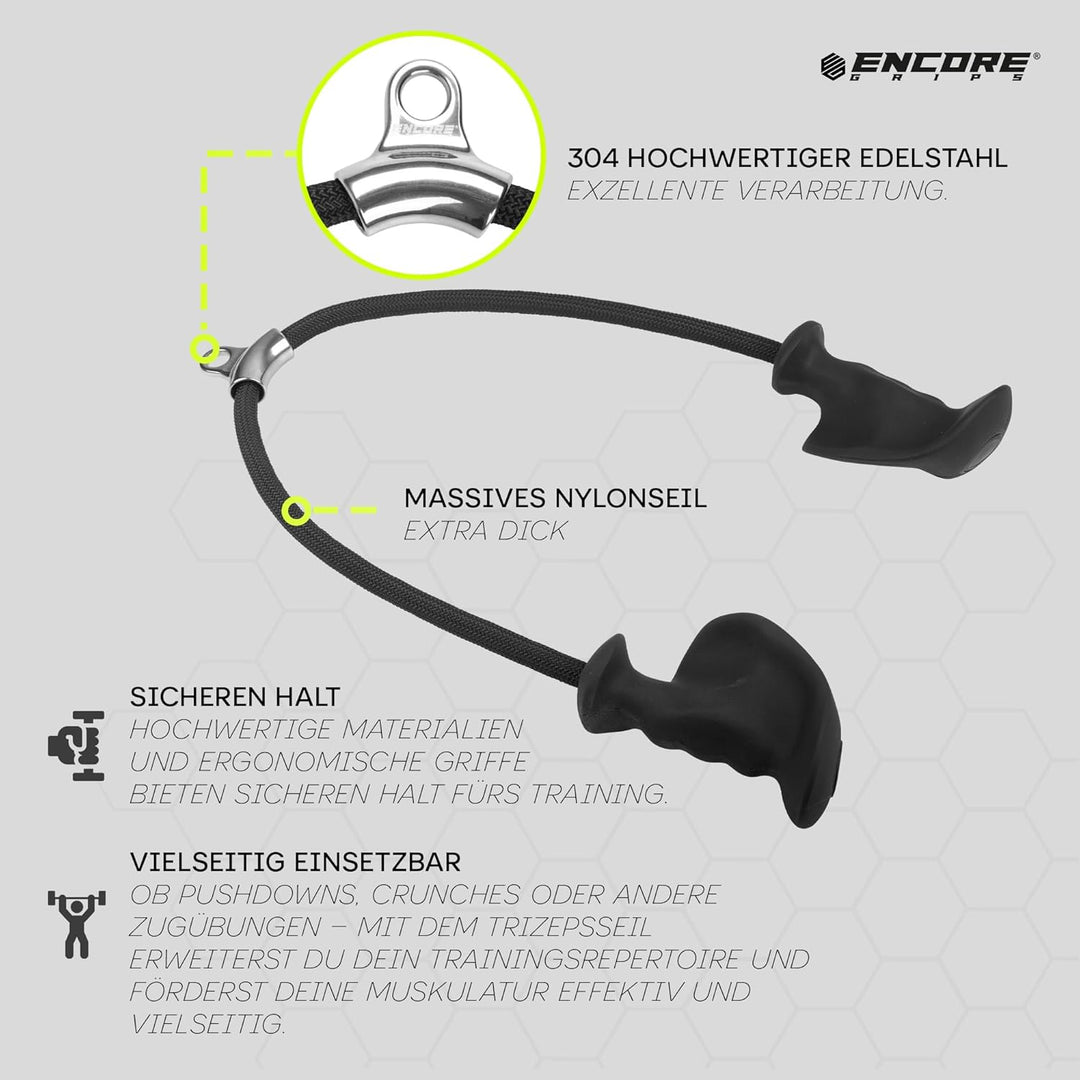 Trizepsseil mit ergonomischen Griffen – Hochwertiges Fitness Zubehör für Kabelzug, Trizeps Griff, Kr