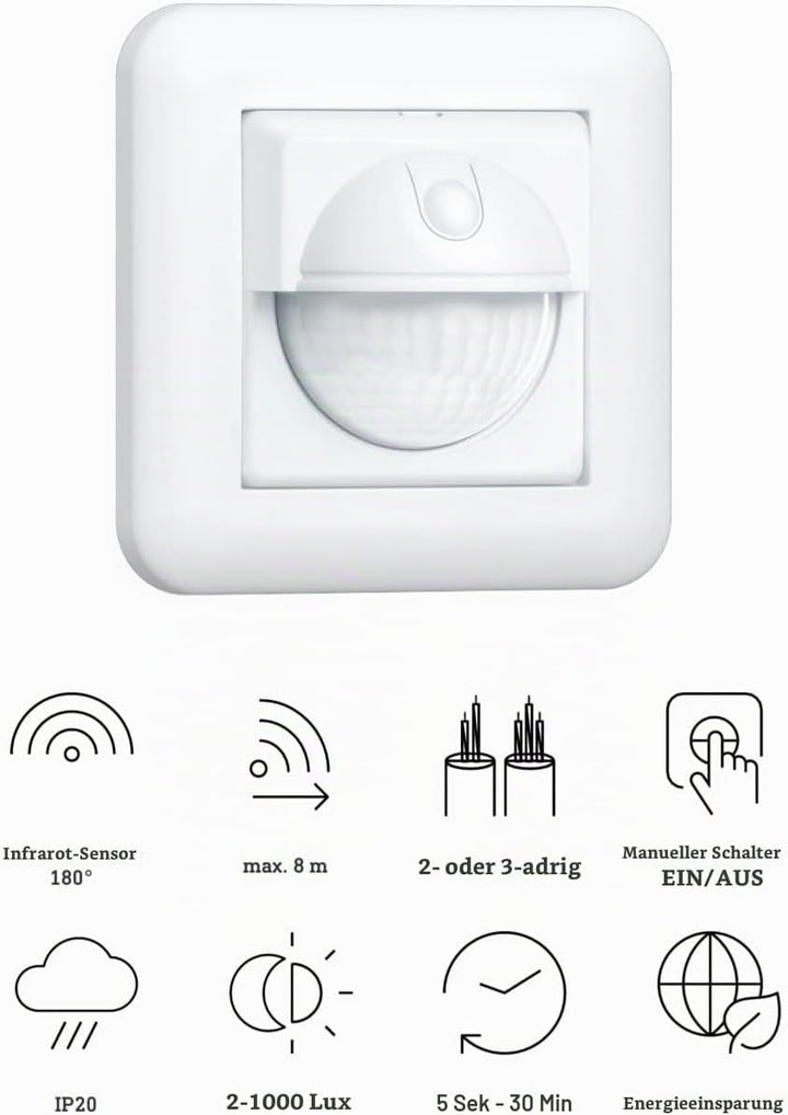 Steinel Einbau-Bewegungsmelder IR 2180 UP ECO weiss, Unterputz Wandschalter, 180° Sensorschalter, 2-