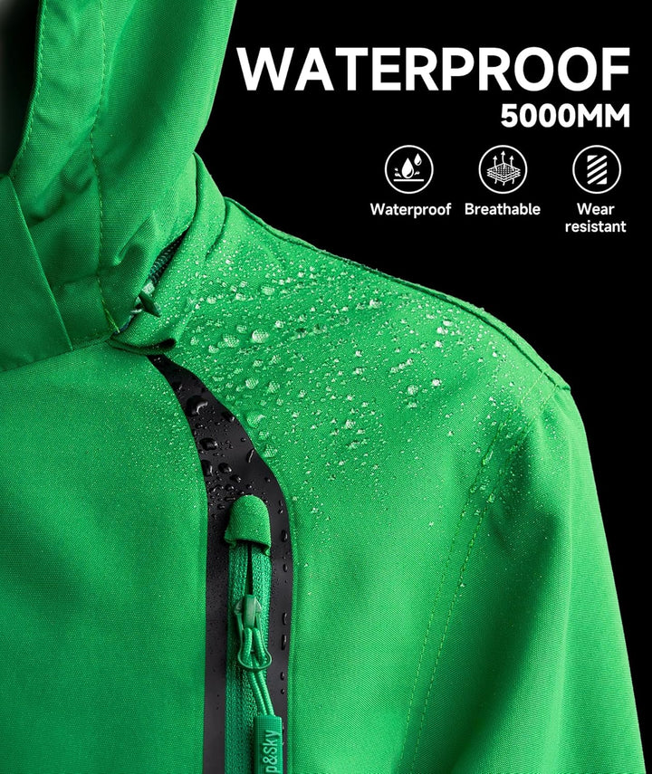 YoungSoul Kinder wasserdichte Regenjacke mit Abnehmbarer Kapuze 104-110 Grün, 104-110 Grün