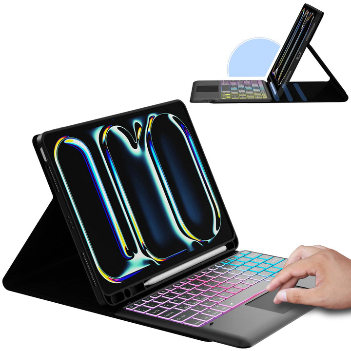 für iPad Pro 13 Zoll (M4) 2024 Hülle mit Abnehmbare Tastatur : DIY 3-Zonen 7-Farbiger Beleuchtung Ta