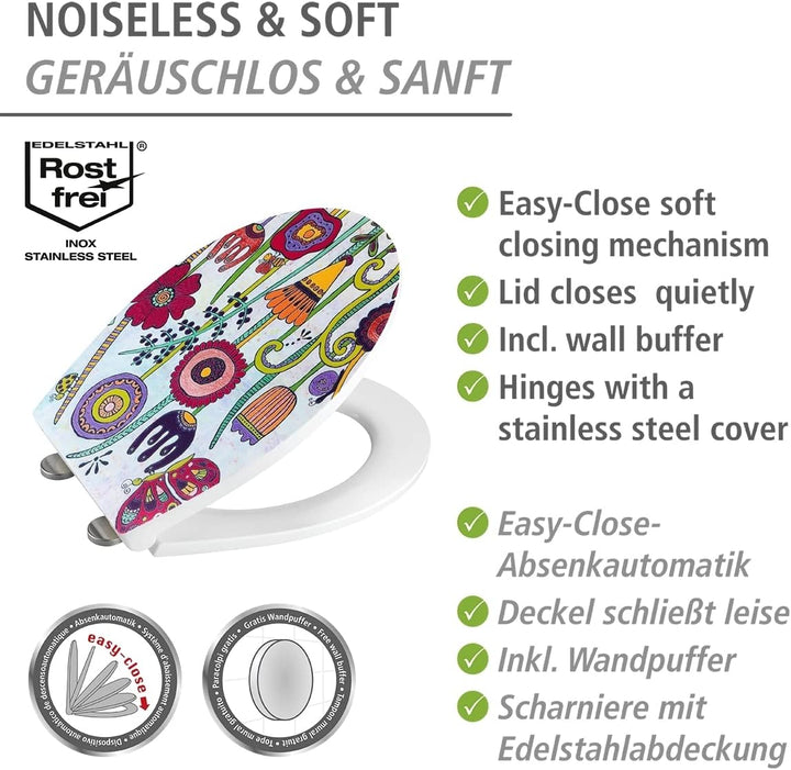 WENKO WC-Sitz Full Bloom, bunter Rollin'Art Toilettensitz, Relief Oberfläche, hygienische Schnellbef