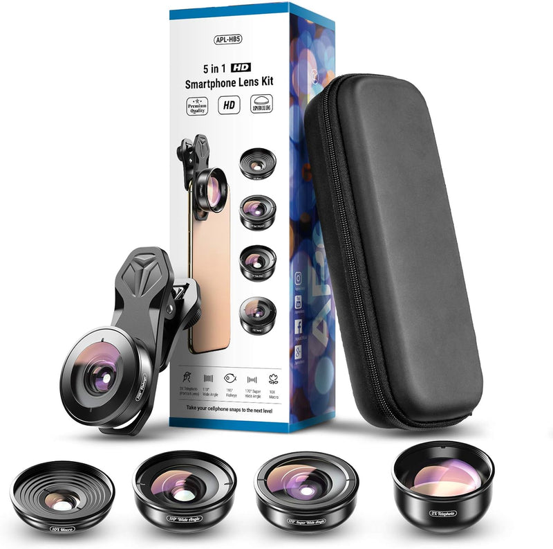 APEXEL【Updated Version HD Phone Lens Kit-170°Super (Fisheye) Wide Angle,10X Macro Lens,110° Wide Ang