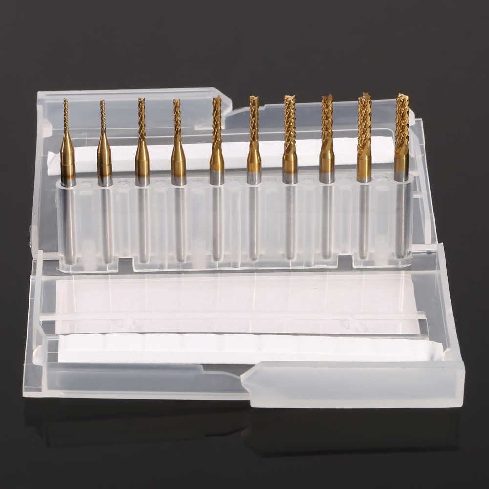 Watris Veiyi 10 Stücke Fräsbohrer Metall, 1.0-3.0mm CNC Fräser, Schaftfräser Titan Set, für Holz Wei