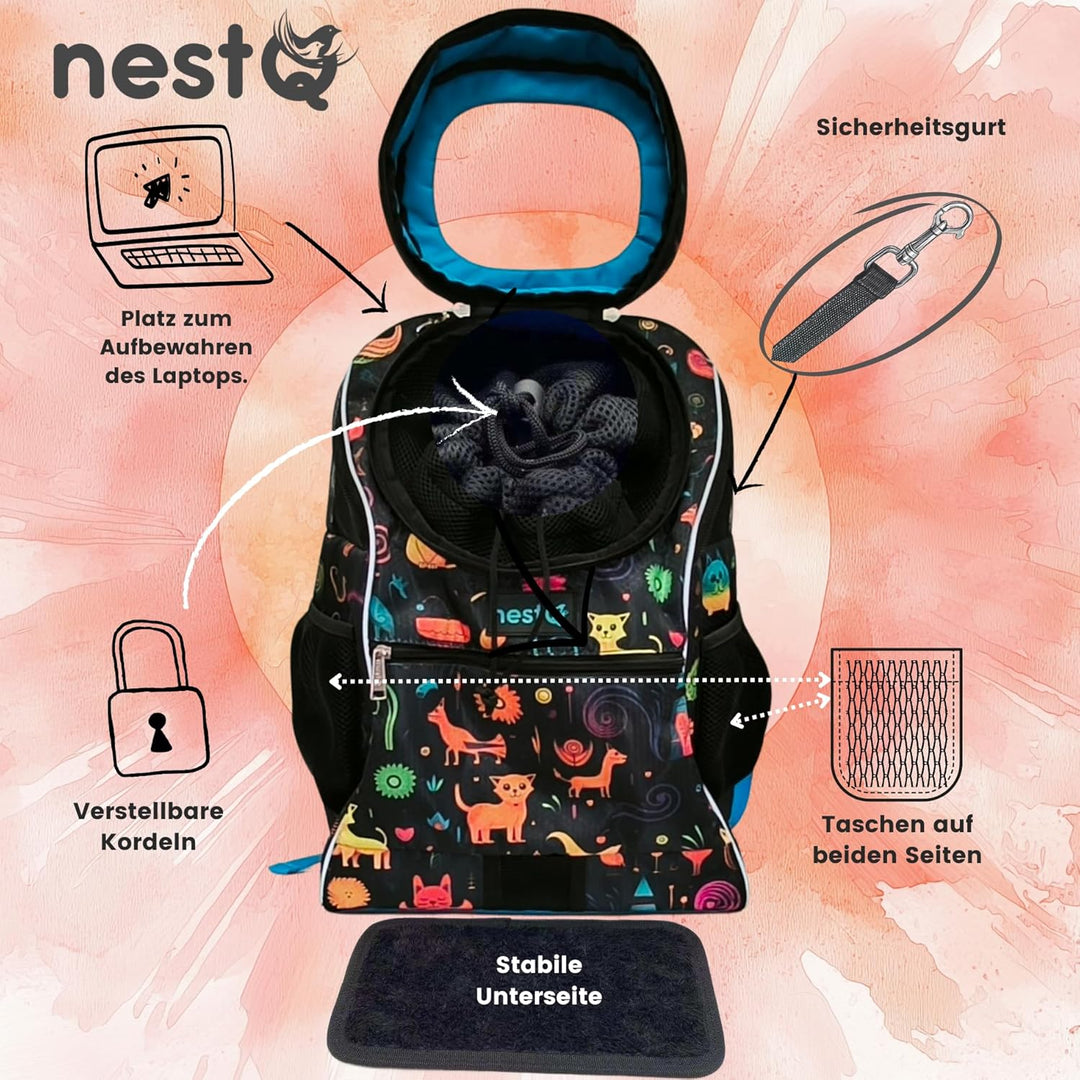 Rucksack für kleine Haustiere wie Hunde und Katzen bis 3 kg – Nackenschutz – Reisetasche, Welpen – G