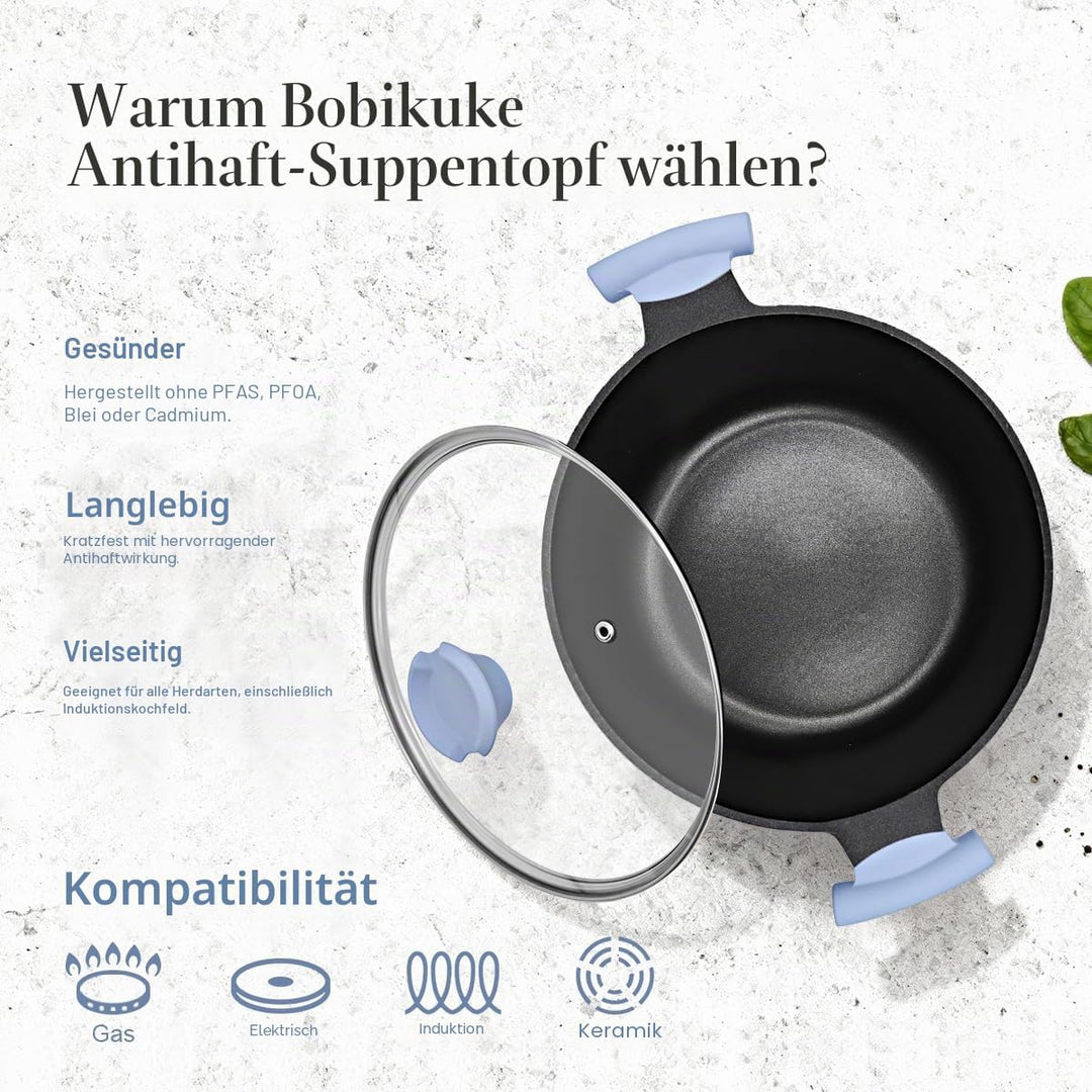 Kochtopf 28 cm mit Deckel, Grosser 7L Schmortopf Gesunde Koch-Nudeltopf für alle Herde, Antihaft Kas