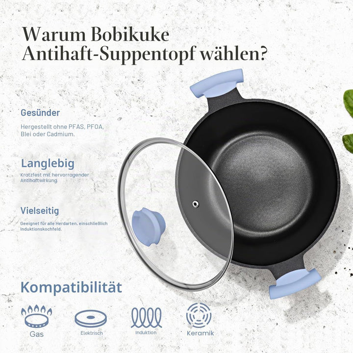 Kochtopf 28 cm mit Deckel, Grosser 7L Schmortopf Gesunde Koch-Nudeltopf für alle Herde, Antihaft Kas