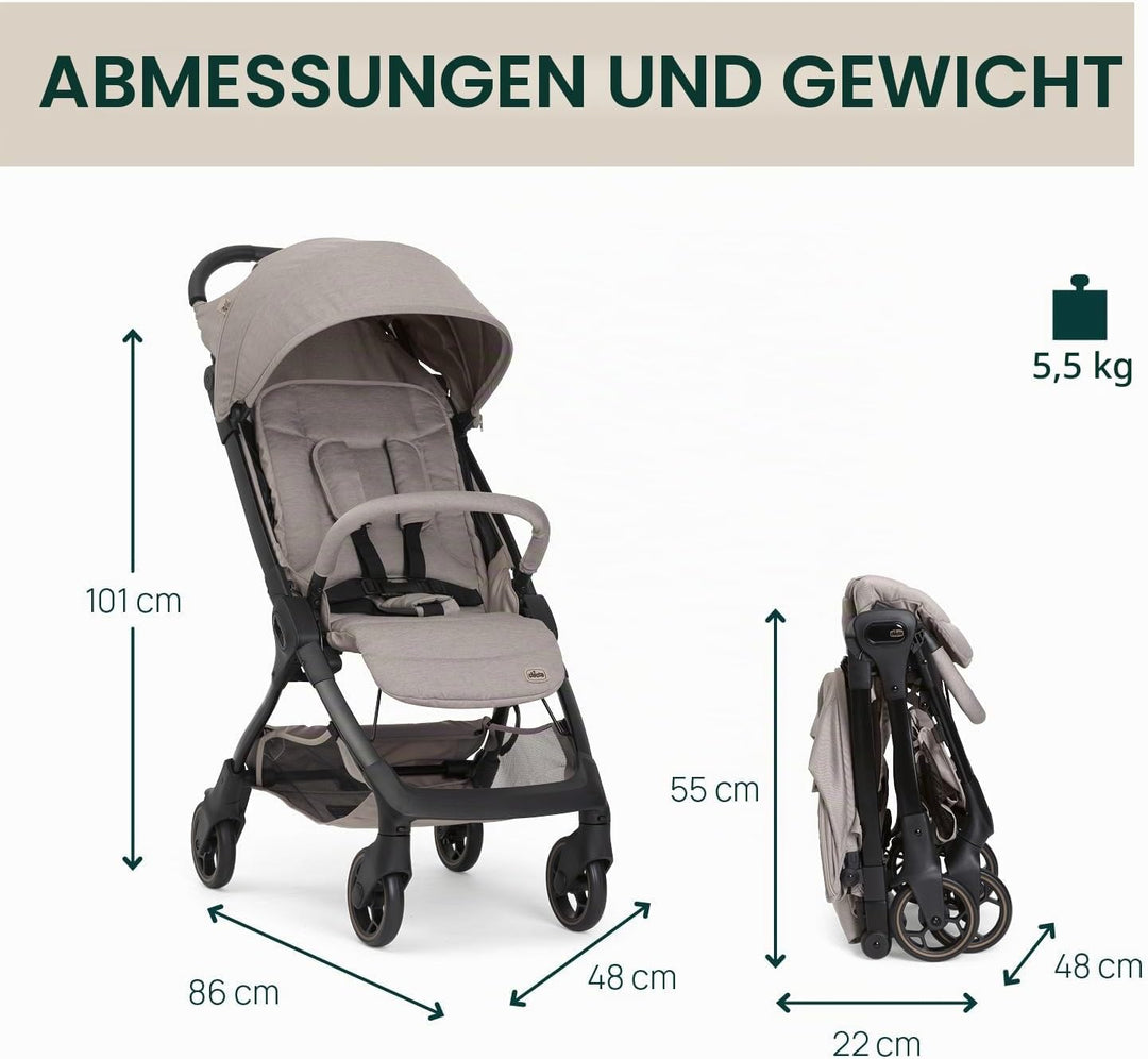 Chicco WE 2 Kinderwagen, leichter, faltbar, von 0 Monaten bis 22 kg, Reise-Kinderwagen, leichter Flu