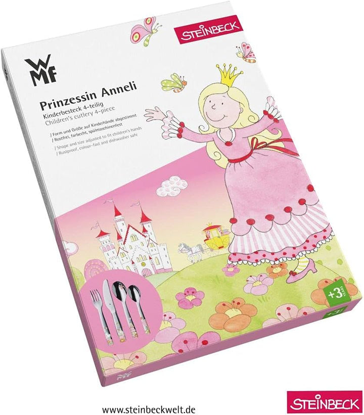 WMF Prinzessin Anneli Kinderbesteck Set 4-teilig, Kinderbesteck Mädchen Edelstahl, Kinderbesteck ab