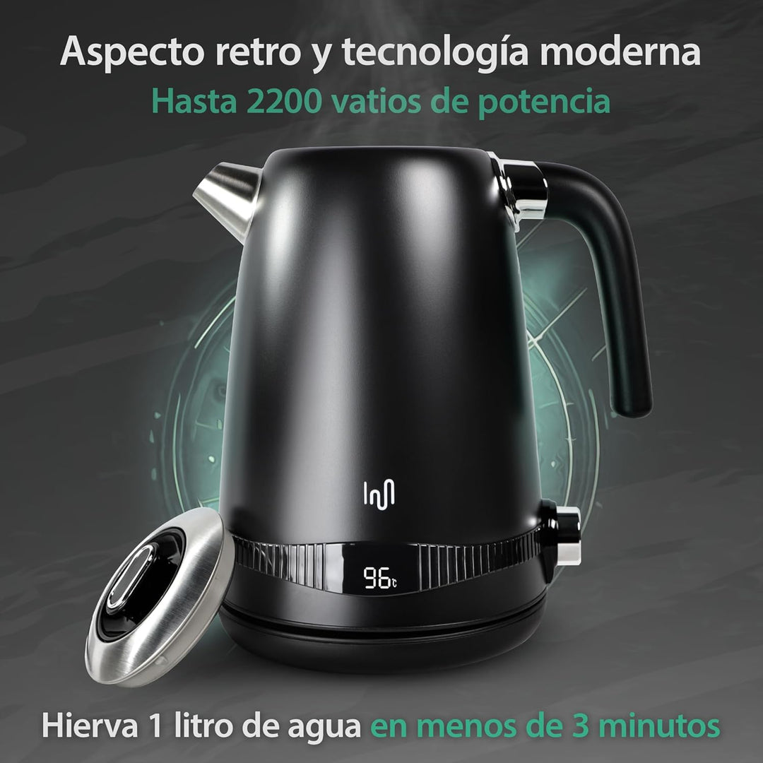 Impolio Retro Wasserkocher 1,7 L, LCD Display und Temperaturauswahl, TÜV Rheinland GS Zertifiziert,