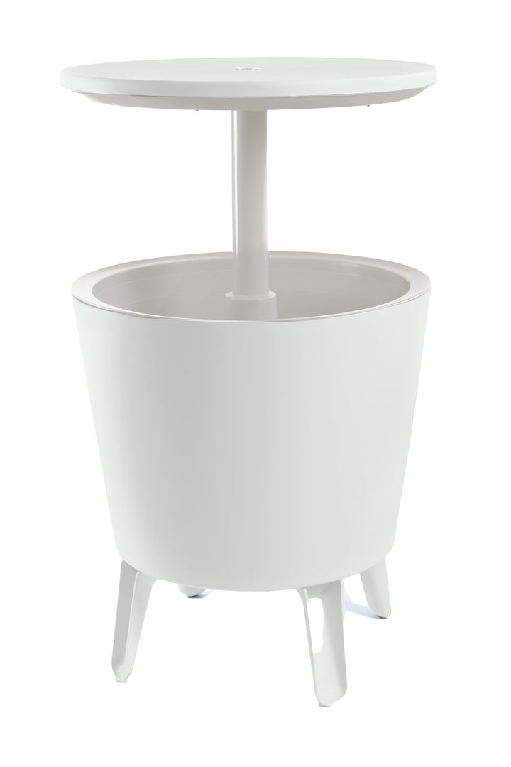Keter CoolBar Partytisch weiss, inklusive Kühlfach, 49,5 x 49,5 x 57-84,5 cm, ausziehbar, wetterfest