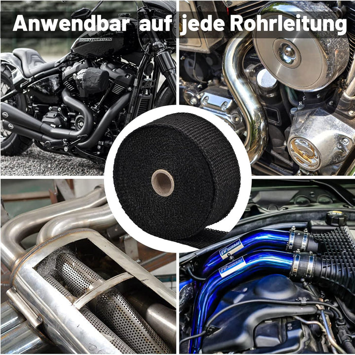 SOMLAW Hitzeschutzband 15M, Basaltfaser Hitzeschutzband Auspuff mit 15 Kabelbinder und Handschuhe, A