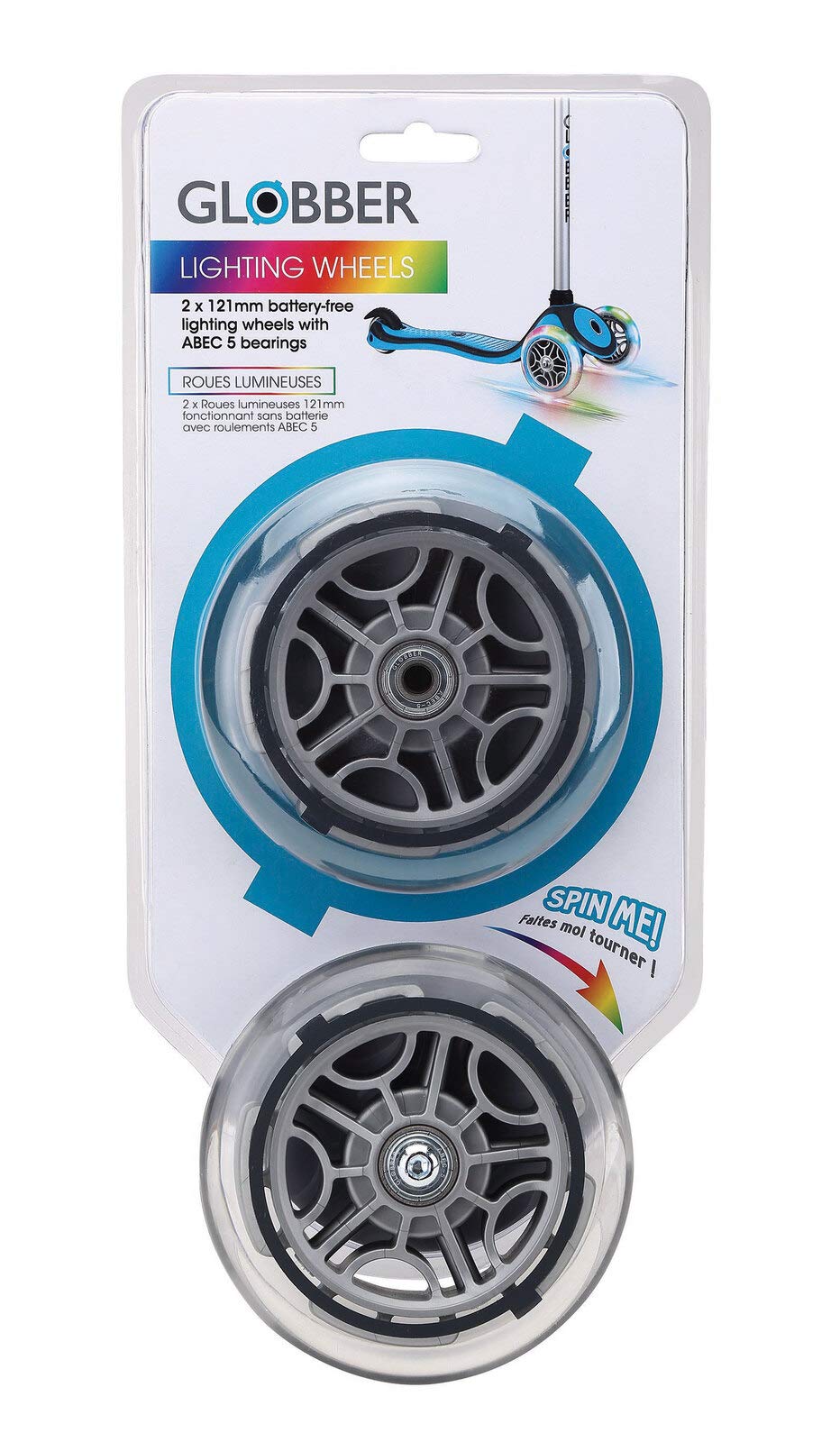 Globber 2 LED-Lichtrollen, 121 mm, 121 mm, Jugendliche, Unisex, transparent