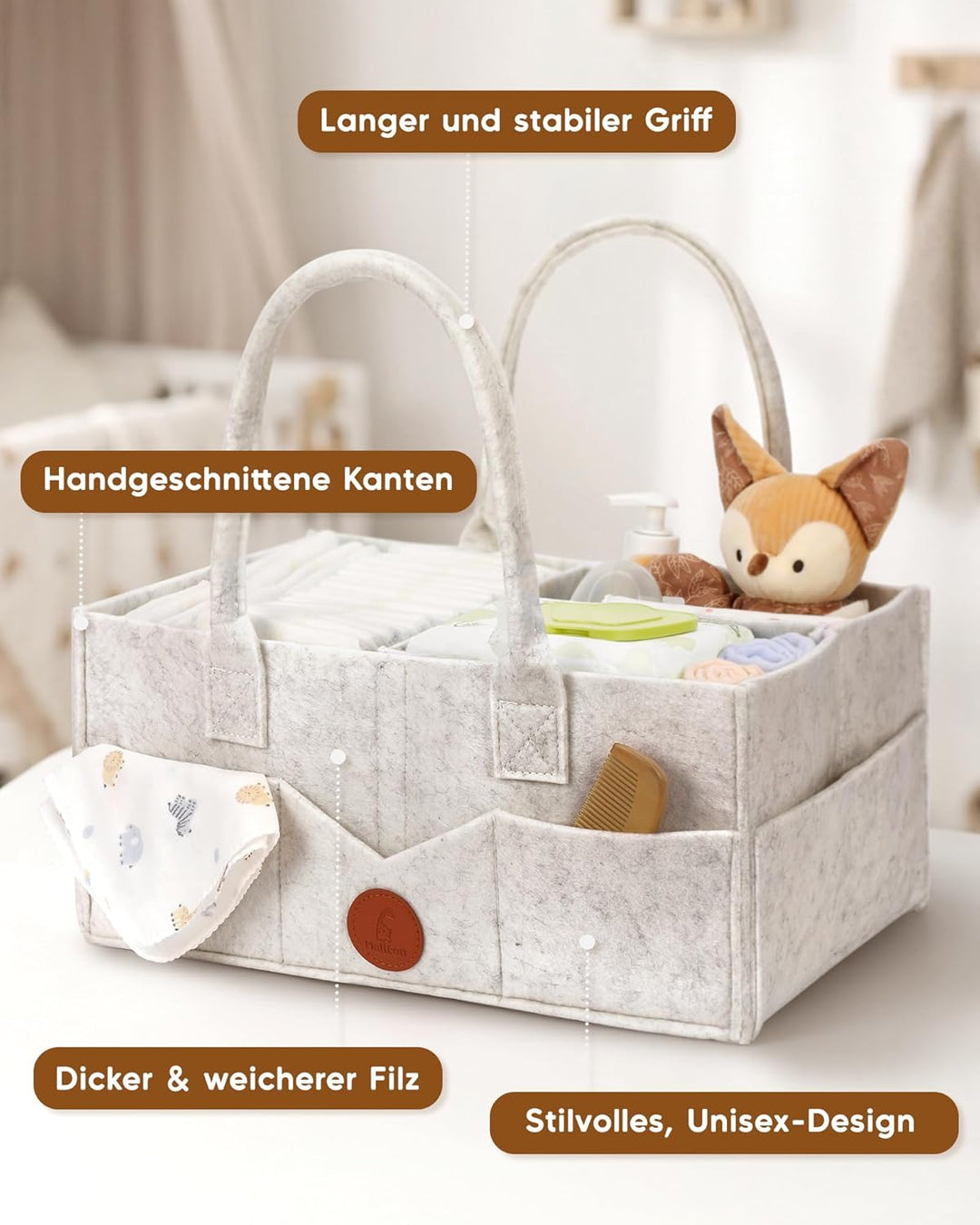 Maliton Wickeltisch Organizer, Baby Windel Caddy Newborn Essentials, Robuster Tragbarer Filztasche,