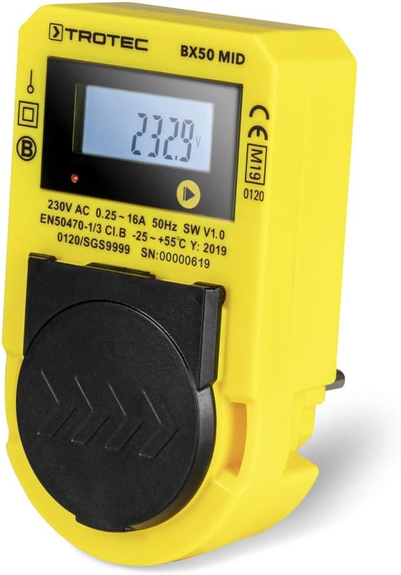 TROTEC Stromzähler für Steckdose BX50 MID – Messgerät Stromverbrauch – Messbereich 57,5 bis 3.680 W,