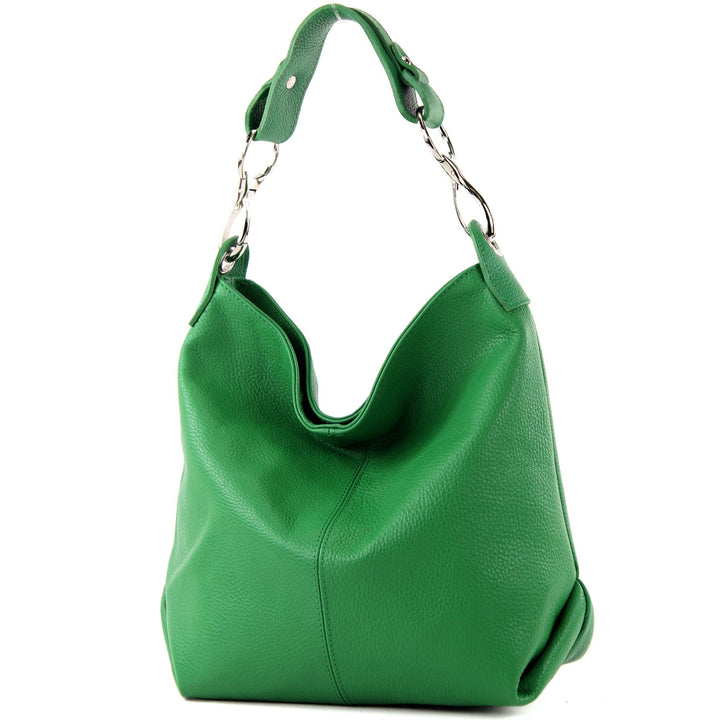 modamoda de T168 Damen Leder Schultertasche, handmade in Italy Blattgrün, Blattgrün