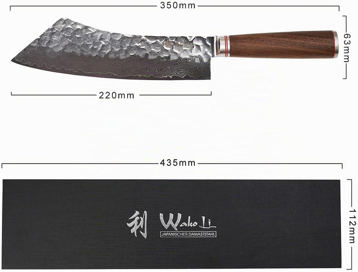 Wakoli Nussbaum Damastmesser Blockmesser japanischer Stil extrem scharfe 23,50 cm Klinge aus 67 Lage