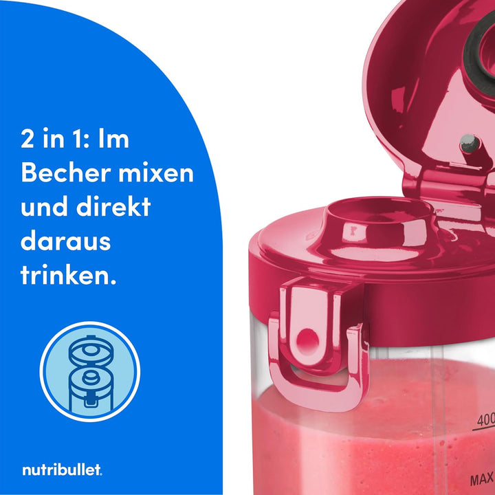 nutribullet Portable Mixer, 475ml BPA-freies Tritan Becher, Mini-Mixer mit 4-Punkt-Edelstahlklinge,