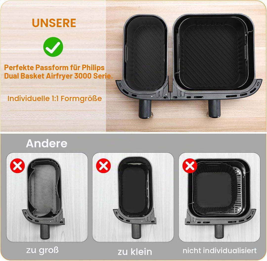Heissluftfritteuse Zubehör für Philips Dual Basket Airfryer 3000-5000 Serie (6L/3L), Airfryer Siliko